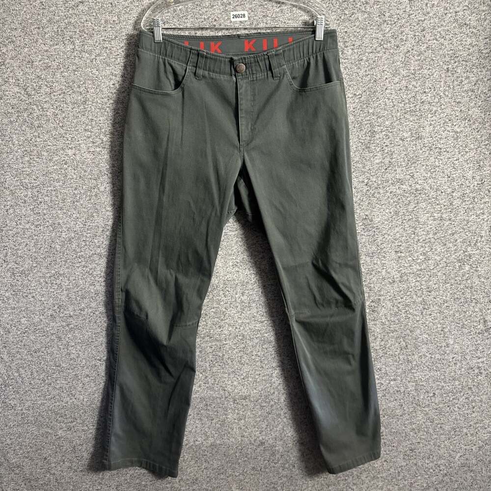 KIllik Men's 36/34 Gray Cotton Straight Leg Pants With Elastic Waist Pockets